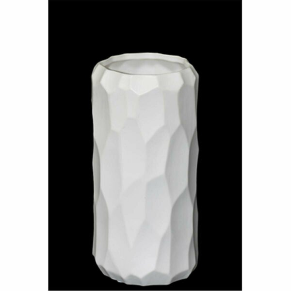 H2H Ceramic Short Wide Cylindrical Vase with Embossed Irregular Pattern Design Body, White H23249304